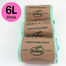 6 Litre x 150 bags Biobag Compostable Kitchen Caddy Liners - Food Waste Bin Liners - EN 13432 - Biobags 6L Bags with Composting Guide