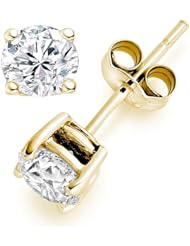 0.56 Carat F/VS1 Round Brilliant Certified Diamond Solitaire Stud Earrings in 18k Yellow Gold