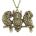 Baby Owl Triplet Pendant - Long Chain Link - Brass Necklace