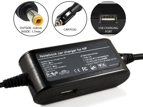 Anker Mini Laptop Car Charger with USB port for HP Pavilion DV4000 DV4170CA DV4200 DV4400, DV5000 DV5000Z DV5100 DV5900, DV6000 DV6100 DV6500; Compaq Presario F500 F700 F750 F756NR, M2000 M2100 M2400 M2500, V4000 V4100 V4200 V4300 V4400, V5000 V5100 V5308CA V5258TU; Compaq Business NX6110 NX7000 NX9030 Fits 402018-001 380467-003 DC359A PPP09H [DC18.5V 3.5A 65W 4.8*1.7mm]
