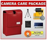 Canon PSC-90 Deluxe Red Leather Case + Cameta DPS-01 Camera Care Package - for Canon Powershot SD600, SD450, SD400, SD200 & SD300 Digital Cameras