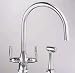 Franke Triflow Series TFN400 Contemporary Triple Lever Gooseneck Filtration Faucet with Built-In Filtration System & Side Sprayer: Polished Chrome