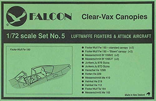 Luftwaffe WW2 Fighters Canopy Set: Fw 190, Bf 109, Ju 87, He 219, Me 163 (1/72 model kit accessory)
