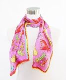 Satin Colorful Dog Print on Pink - Silk Long Scarf 11.5 x 52
