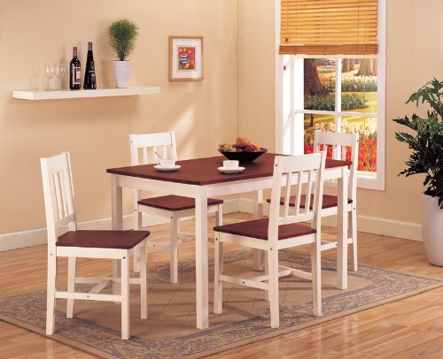 5 Pc. Set Cherry & Cream White Finish Solid Pine Wood Dining Room Kitchen Table