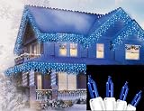Set of 300 Blue Everglow Icicle Christmas Lights - White Wire