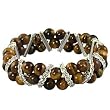 Tiger Eye Stone and Rhinestone Elastic Bangle Fashion Bracelet