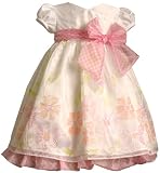 Bonnie Baby White Social Dress with Double Border Floral Pattern, 12 Months Bonnie Baby White Social Dress with Double Border Floral Pattern, 12 Months