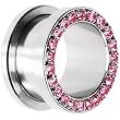 5/8" Stainless Steel Pink Gem Screw Fit Tunnel