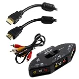 GTMax 10FT HDMI Cable + RCA Composite AV Video Game Selector Switch for XBox, XBOX 360, PS1, PS2, PS3, Gamecube, Wii, DVD, VCR