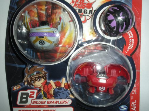 Bakugan Battle Brawlers Bakupearl B2 Series Starter Pack (Grey) Preyas II (Red)Ravenoid (Black)Mystery Marble