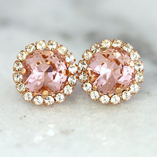 Bridal Blush Earrings Rose Gold Earrings Rose Gold BlushSwarovski Stud Halo Earrings Bridesmaids Earrings