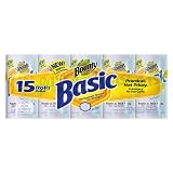 Bounty Basic Paper Towels, 15 Rolls, White, 60 One-Ply Sheets Per Roll