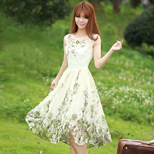 - eriira - 上品 花柄 ミディ丈 ワンピース  刺繍 ビジュー ノースリーブ / ドレス 結婚式 二次会 パーティ 発表会 セミフォーマル