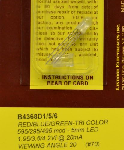 Linrose B4368D1/5/6 Red/Blue/Green Tri Color LED 595/295/495mcd 5mm 1.95/3.5/4.2Vf at 20mA