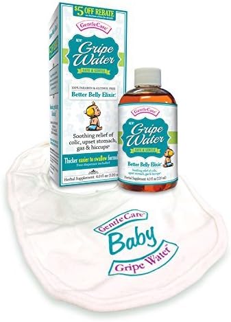 Bundle-2 Items Gripe Water &amp; Free Baby Bib by Gentle Care - Top Choice for Babies With Colic Upset Stomach Gas Fussy Hiccups or Teething with Ginger Fennel &amp; Chamomile by Gentle Care