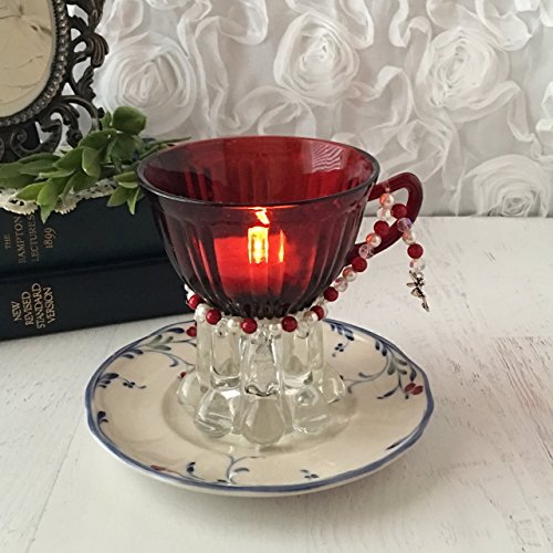 Glass vintage tea light holder - red glass candle holder - grief comfort gift - unique sympathy gift - victorian fairy light