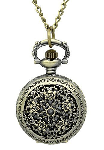 Souarts Antique Bronze Color Round Hollow Flower Pocket Watch