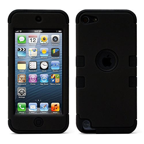 iPod Touch 5 Case, iPod Touch 6 Case, MagicMobile [Armor Shell Series] Double Layer Cover [Hard Shield] + [Flexible Silicone] Hybrid Case for Apple iPod 5th Generation [Impact Shock Resistant] / [ Black - Black ] ( Compatible with iPod 5th / 6th gen