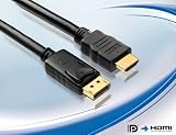 PureLink - basic+ Serie. Zertifiziertes DisplayPort HDMI 1.3 Adapter Kabel mit 24 kt. vergoldeten Steckkontakten - VESA. FullHD 1080p, 1920x1200. DisplayPort Stecker konvertiert zu HDMI A Stecker. Dreifache Abschirmung. DC0012-02. Länge: 2,00m