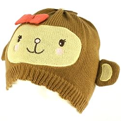 Kids Girls 6+ Winter Knit Animal Bear Ears Beanie Skull Cap Hat Ski Brown 6-1/4+