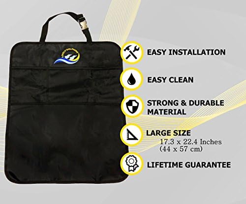 2 Pack Kick Mats and Backseat Organizer for Kids By Lovely Dolphins - Car Seat Protector - Black Color - Fits Most Vehicle - Car Accessories for Kids - Car Seat Covers