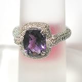 14K White Gold Amethyst and Diamond Ring