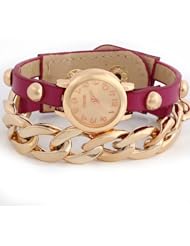 HACBIWA New Hot Womens Ladies Girls Punk Plating Leatheroid Acrylic Chain Watch Purple