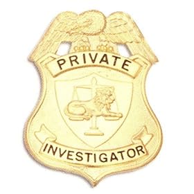 HWC PRIVATE INVESTIGATOR Gold Heavy Duty Breast Badge Shield 3" x 2-1/4"