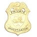 HWC PRIVATE INVESTIGATOR Gold Heavy Duty Breast Badge Shield 3" x 2-1/4"