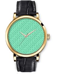 SPRAWL Aanalog Fashion Series Gold Ladies Watches of Genuine Black Leather Strap,Unique Wrist Watch for Women Girls Designed with Lyrics on green background