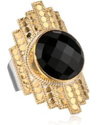 Anna Beck Designs "Gili Black Onyx" 18k Gold-Plated Black Onyx Art Deco Ring