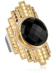 Anna Beck Designs "Gili Black Onyx" 18k Gold-Plated Black Onyx Art Deco Ring