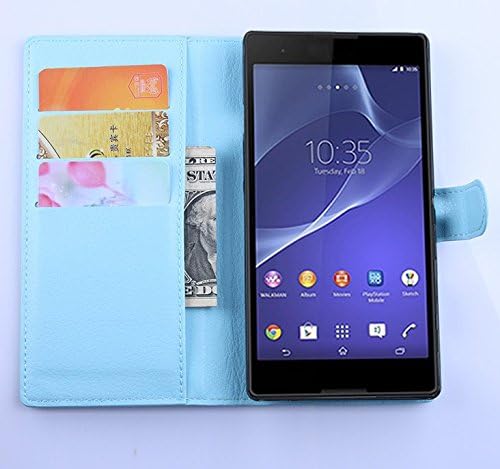 Sony Xperia T3（D5103） Case - Flip Pu Leather Wallet Case Holder Cover with Stand / Card Slots for Sony Xperia T3 （D5103） (Wallet Sky Blue)