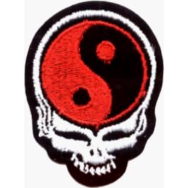 Grateful Dead - Mini Steal Your Face with Red Yin Yang - Embroidered Iron On or Sew On Patch (SYF YY)