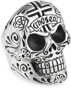 King Baby Men's Large Skull Ring with Chosen Cross Detail, Size 10