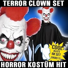 Horror Clown "Halsabschneider" mit riesiger rostiger Schere Halloween und Horror Komplett Kost�m Verkleidung f�r Erwachsene alles dabei von Terror Clown Maske �ber schwarzes Kost�m (Einheitsgr��e Erwachsene) weisse Handschuhe und nat�rlich die fiese Killer Schere cultica exklusiv Hammer all inclusive Set