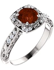 Platinum 6.00mm Round Cut Mozambique Garnet and Diamond Ring -- LIFETIME WARRANTY