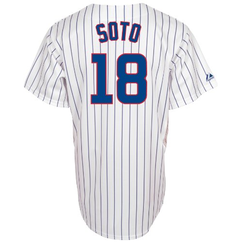 MLB Men's Chicago Cubs Geovany Soto White/Royal Pinstrp Home Short Sleeve 6 Button Synthetic Replica Baseball Jersey Spring 2012  (White/Royal Pinstrp, Large)