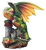 Green Dragon Protecting Castle - Collectible Figurine Statue Figure