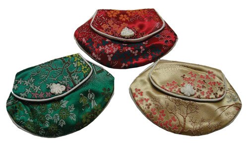 Chinese embroidered brocade fabric snap pouch - set of 3 assorted colors