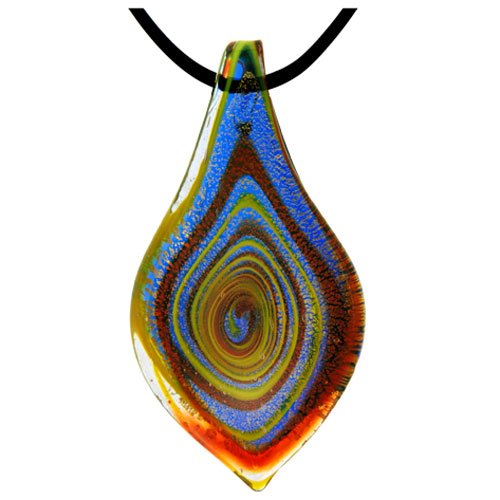 Orange And Yellow Swirl Murano Glass Necklace Pendant