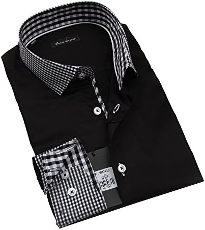 Giannia Lorenzo Mens Black Dress Shirt with Black and White Mini Checkered Design (XX-Large)