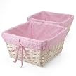White Wicker Basket with Pink Gingham Liner - Set of 2