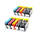 10er Set Druckerpatronen incl. Chips und Füllstandanzeige für Canon 19ml & farbig 9ml, kompatibel zu PGI-520bk / CLI-521bk / CLI-521c / CLI-521m / CLI-521y