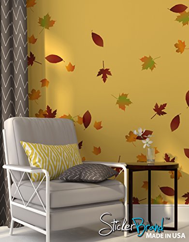 Stickerbrand© nature vinyl wall art autumn leaves falling graphi…