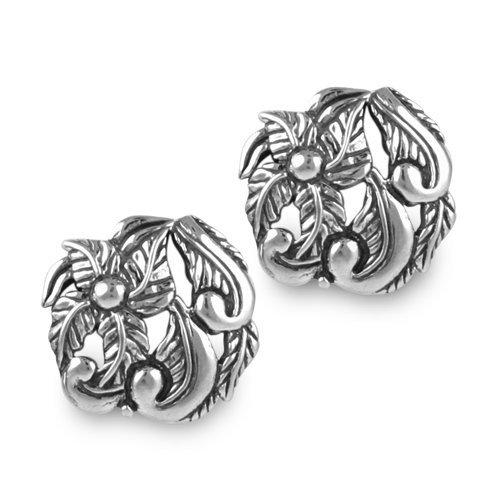 Filigree Flower & Leaf Clip Earrings