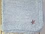 Bk43, Knitted on Hand Knitting Machine Then Finished By Hand Crochet Blue Chenille with Denim Cotton Tweed Infant Blanket Trimmed with Star American Flag