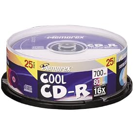 Memorex 700MB/80-Minute 24x CD-R Media (Colors, (25-Pack) Spindle)