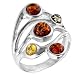 Certified Genuine Multicolor Amber and Sterling Silver Band Ring, Size 8